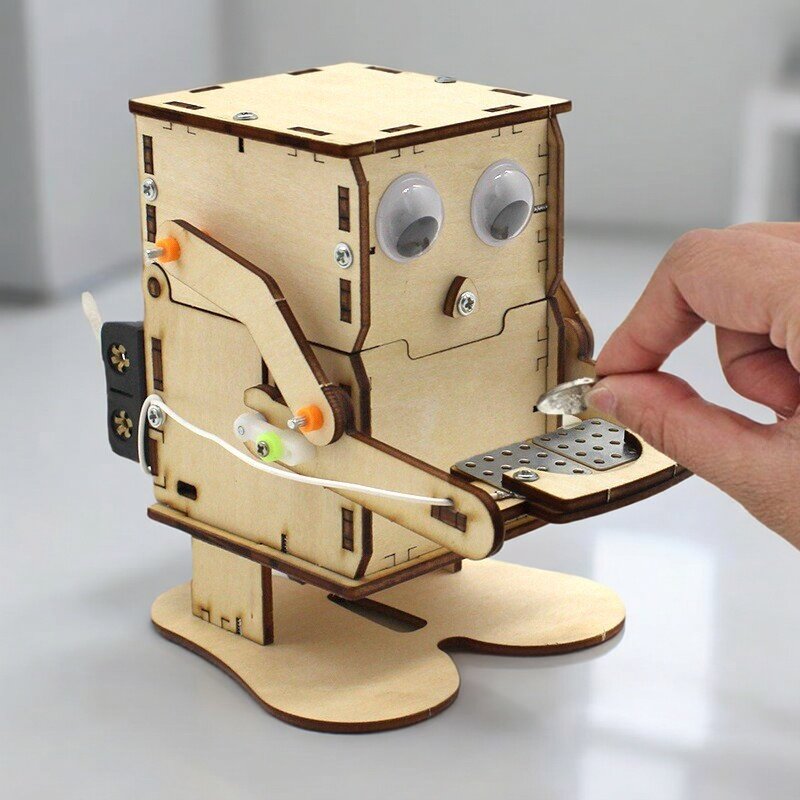 Science Project Kit - Hölzernes DIY-Roboter-Modell zum Münzessen, STEM-Projekt, Lehr-