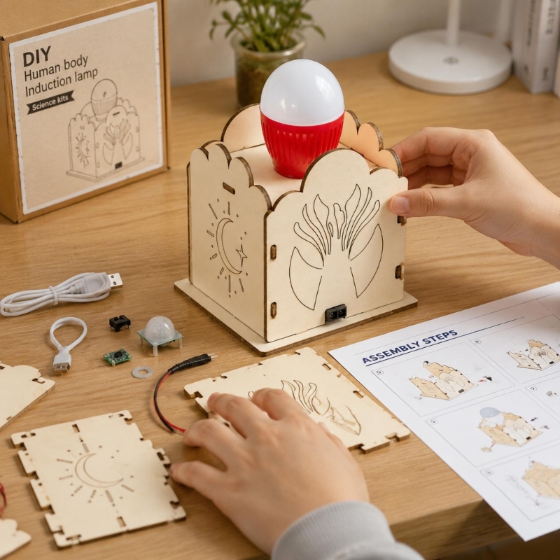 Science Project Kit - DIY-Bewegungssensor-Lampen-Sets, Holzmodell für Kinder und Studenten,